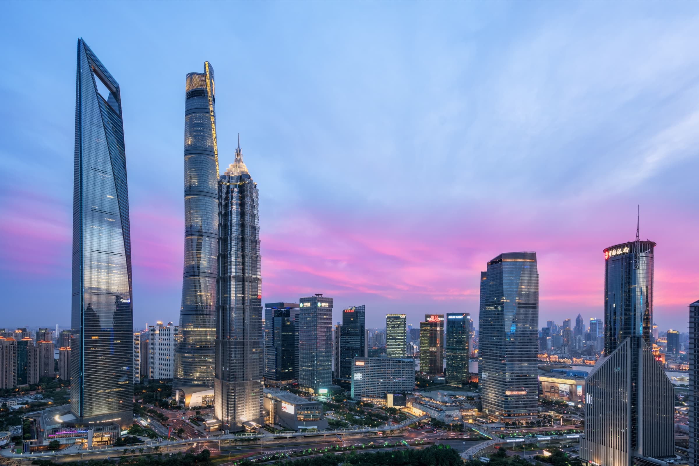 Shanghai skyline at dusk